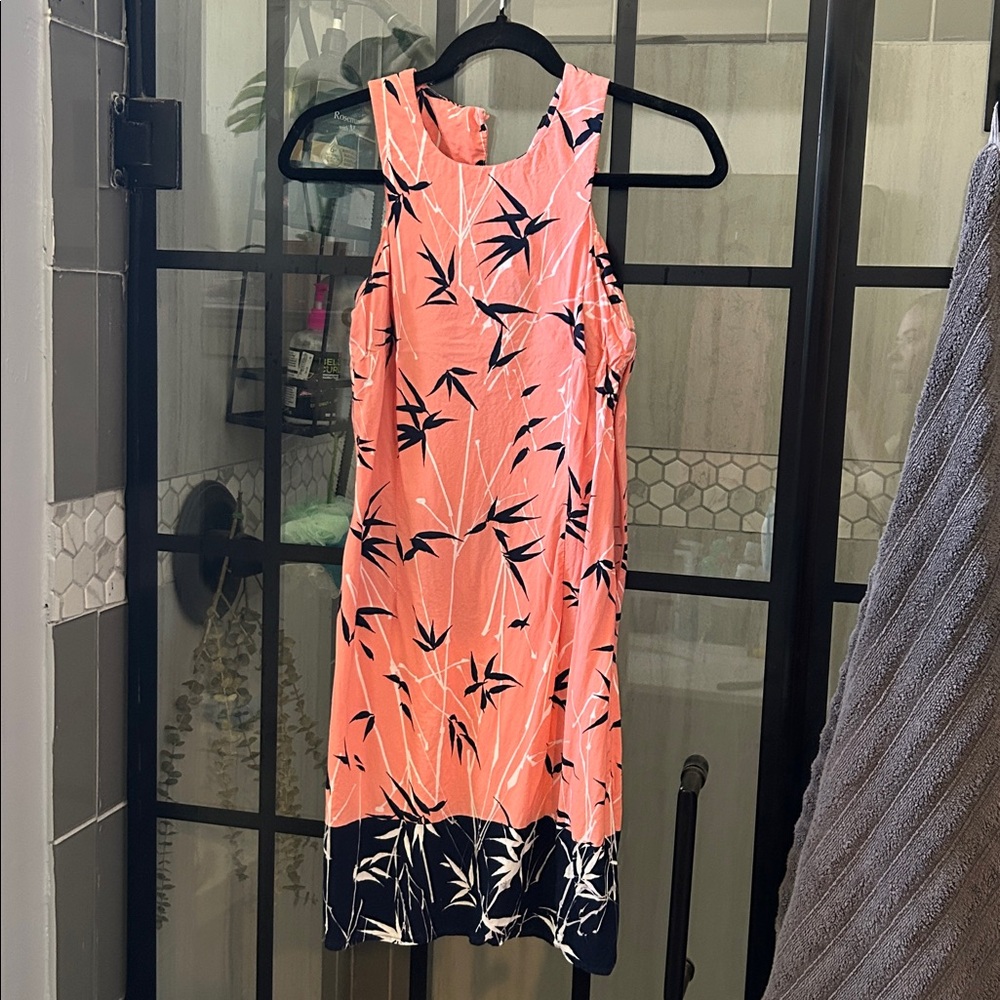 Banana Republic Size 2 Midi coral and navy blue with white details dress